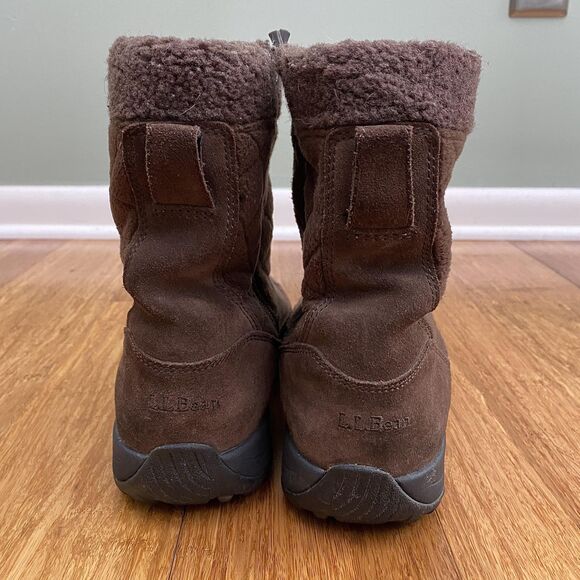 LL Bean Brown Suede Boots Fleece Lined Primaloft Womens 9.5 Wide - Picture 4 of 10